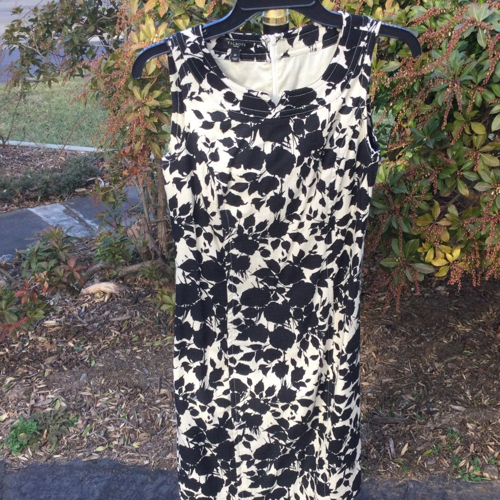 Talbots Black Floral on White Midi Dress